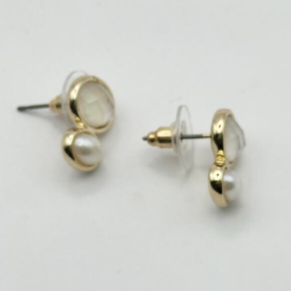 Preppy Pierced Stud Earrings Faceted Double Faux Pearl Faux Opal Casual - Picture 8 of 11